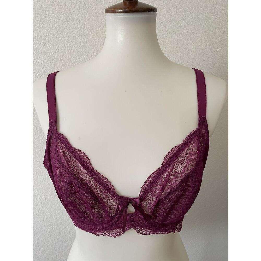 Freya Lingerie Bra Fancies Floral Sheer Lace Plunge Intimates Purple